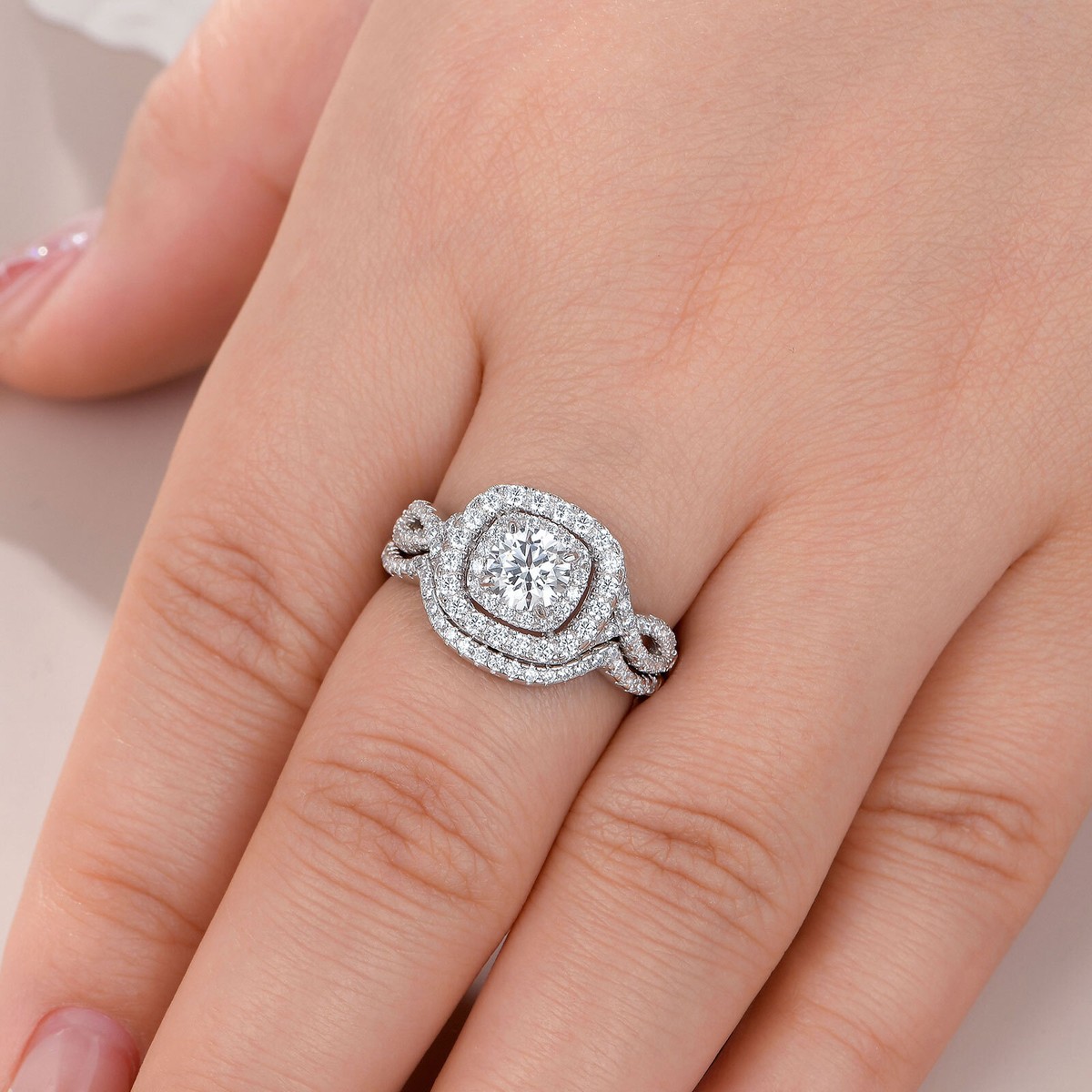 Wedding Ring Set for His and Her Mens Tungsten Bands Womens Sterling Silver  Ring