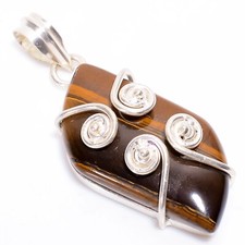 Natural Tiger Eye Protection Gemstone Handmade Jewelry Elegant Pendant 2" Gift