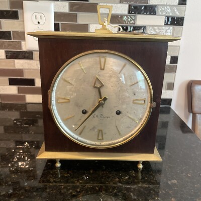 Vintage Seth Thomas 8 Day Mantel Clock Wooden Case Brass with KEY Works Perfect