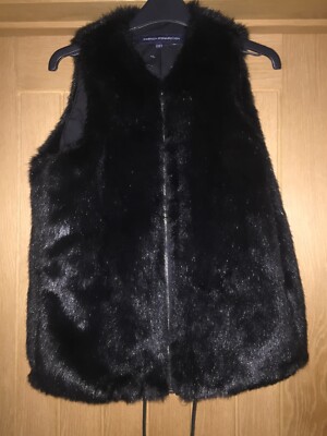French Connection Black Faux Fur Gilet Jacket Size ASOS Blogger £120  UK