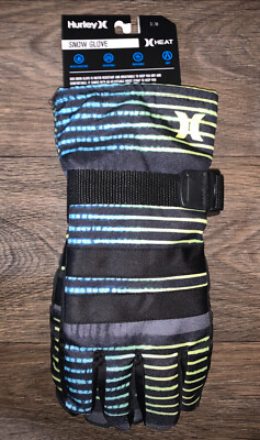 HURLEY Heat Block, Water Resistant, Black w/Stripes Snow Gloves Size S/M  ￼