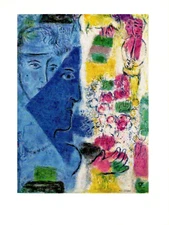 1972 Vintage MARC CHAGALL "THE BLUE FACE LE VISAGE BLEU" COLOR offset Lithograph