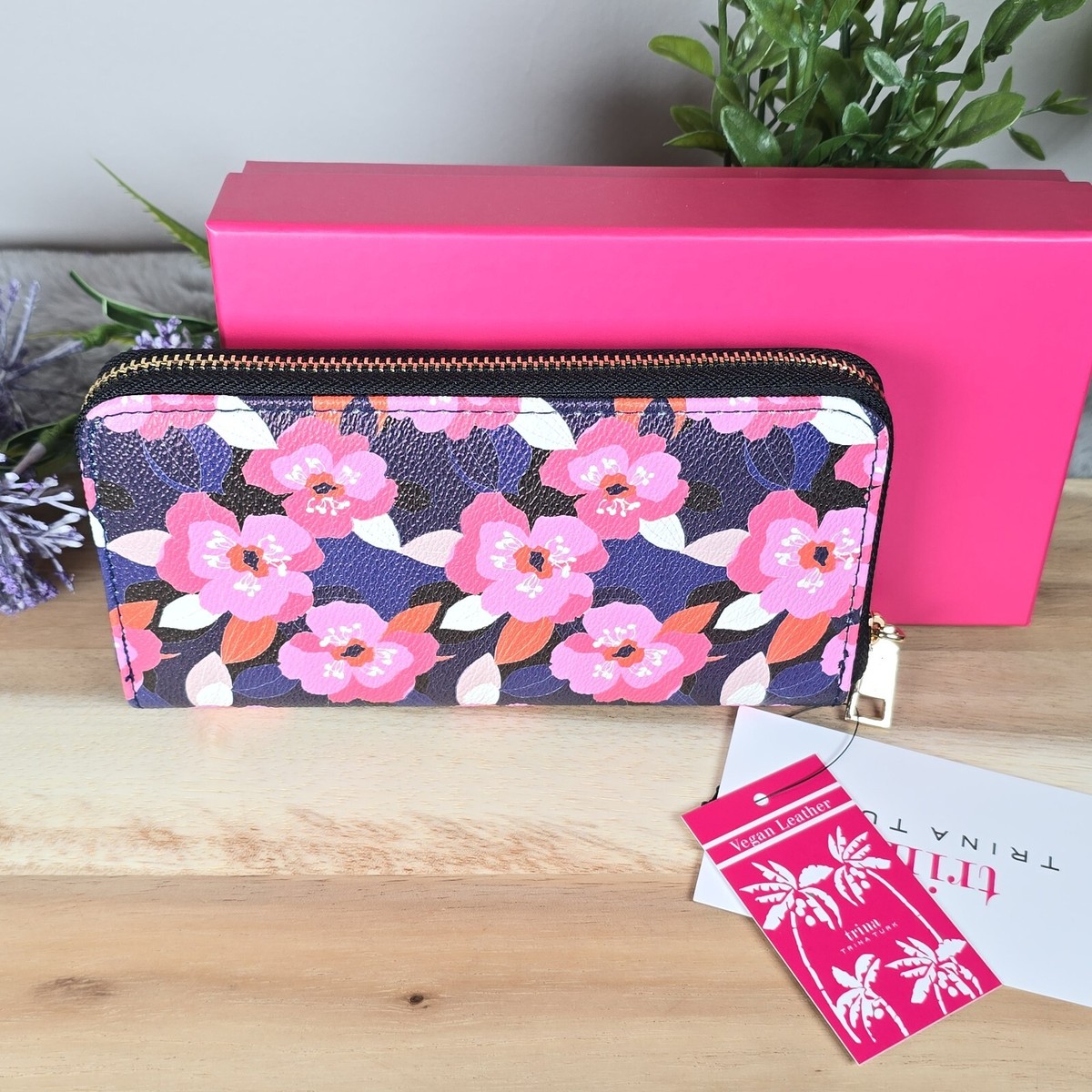 Trina Turk Large Floral Vegan Leather Zip Wallet All Over