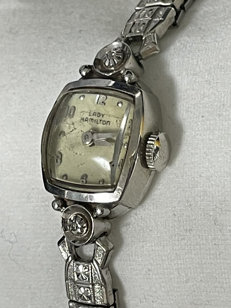 ハミルトン　8Pダイヤ　手巻時計　14K Vintage Ladies 10K White Gold Hamilton 22 Jewel Grade 757 Diamond