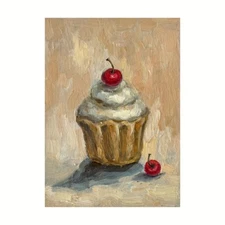 Original Art Cupcake Painting Kitchen Wall Art Cake Dessert Art Still Life Art