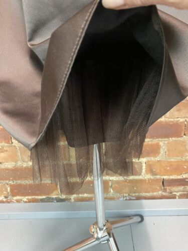Debenhams Chocolate Brown Satin Strapless Fit & Flare Retro Evening Gown Size 14 - Picture 4 of 12