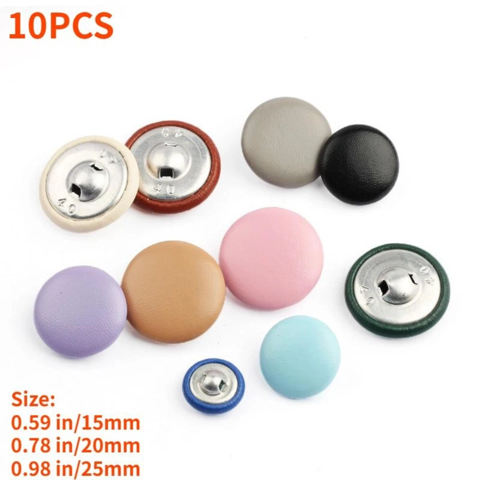 10 X Faux Leather Buttons Plain for DIY Coat Jacket Bag Trimming Sewing Craft - Image 2 of 4