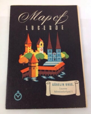 Vintage Map of Lucerne Switzerland Watch Makers Guild Travel Brochure c.1953?
