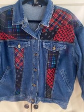 Denim Jacket Carole Little Womens Medium Plaid Paisley 80s 90s Vintage