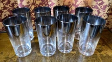 Silver Fade Glass Tumbler High Ball Set of 8 Vintage MCM