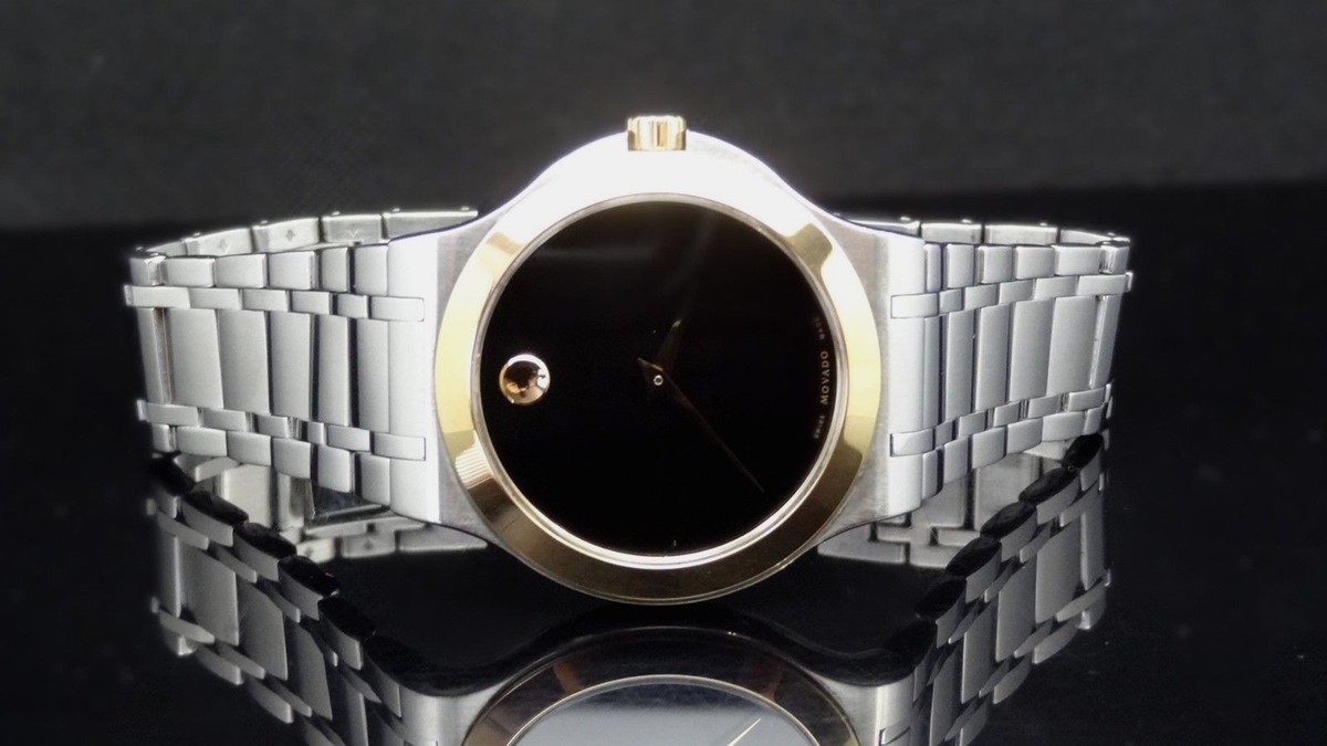 Movado 0606465 Black Dial Silver & Gold Tone Stainless Steel Men's