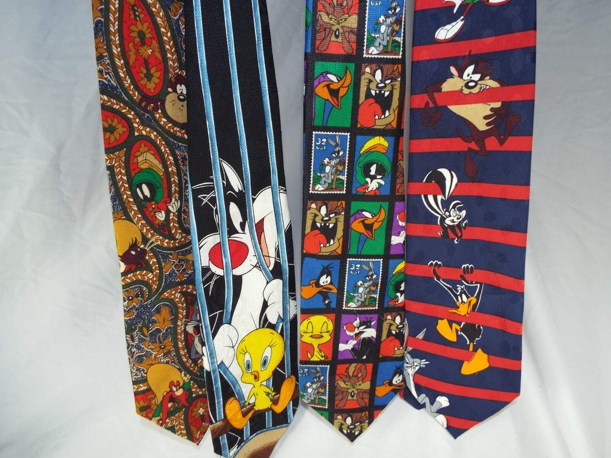 【US限定】96’s LOONEY TUNES/ルーニーチューンズ　ネクタイ ネクタイ ルーニー・テューンズ マリン柄 サメ 人魚 海 アメコミ
