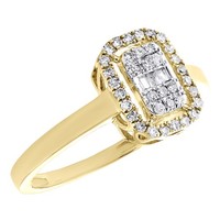 10K Gelbgold Rund & Baguette Diamant Verlobungsring Smaragd Halo 1/5 Karat