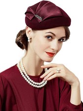 Burgundy Wool Felt Fascinators Hat For Women Ladies Berets Tea Party Church Hats