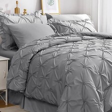 Grey Queen Comforter Set 7 Pieces Pintuck Comforters Queen Size Bed In A Bag Que