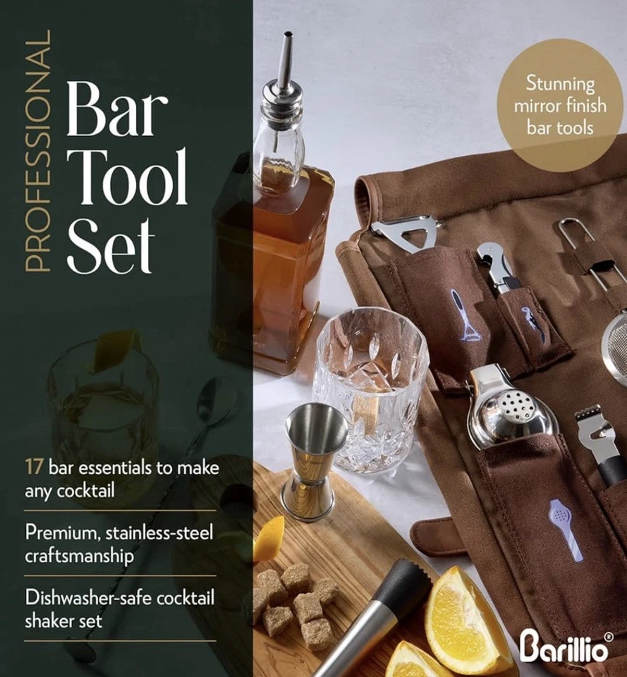 Professional 17pcs Bar Tool Set w Stylish Portable Bar Bag Travel Bartender Kit - Image 2 of 4