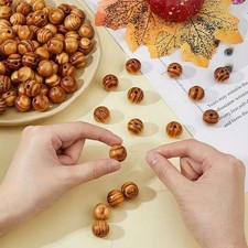 120 Natural Pattern Round Wood Beads BurlyWood 10mm Jewelry Making Kids Crafts