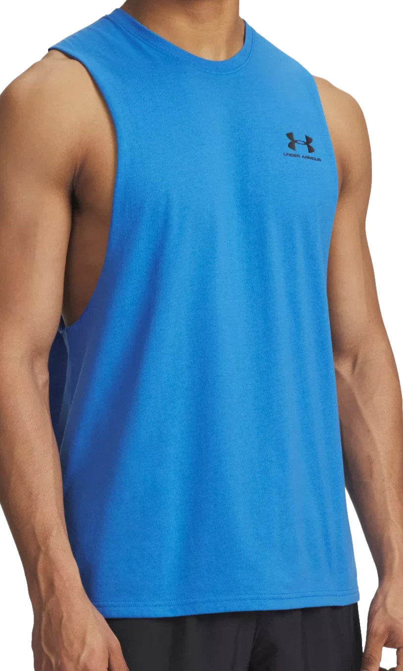 Мужская безрукавка Under Armour синего цвета Atlantis с разрезом на левой стороне груди Мужская майка большого размера 3090₽