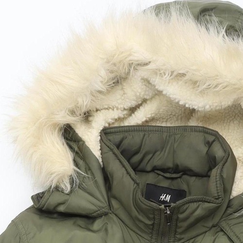 H&M Women's Green Parka Coat, Size 12, Hooded & Lined - Picture 9 of 12