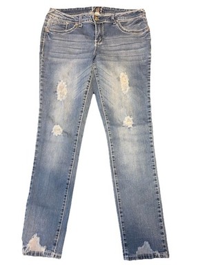 Jade Jeans Distressed Pants Womens 13/14 Blue Denim Flared Mid Rise Stretch