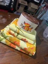 4 Vintage Floral & Bird Cotton Bath & Hand Towels 60s 70s Retro Bonus Sterilite