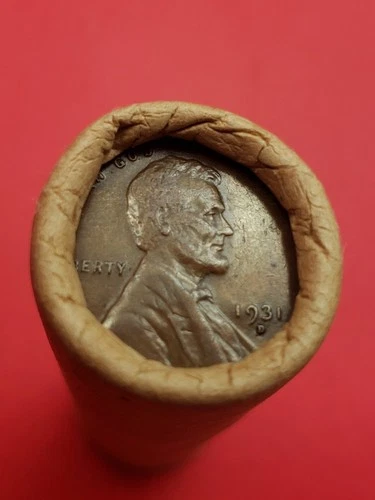 1911-S LINCOLN WHEAT CENT AU 1931D LINCOLN WHEAT PENNY COIN ROLL ENDS BANKROLLED