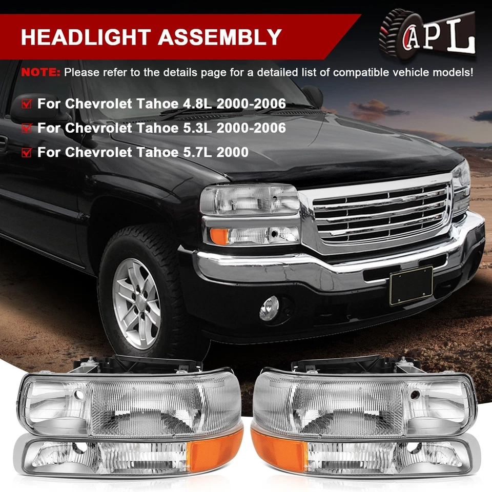 Juego de faros cromados para Chevy Silverado 00-06 Suburban Tahoe 1999-02 Foto 2 de 4