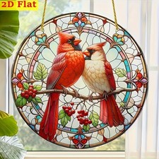 Vibrant Red Cardinals Stained Acrylic Suncatcher Decor Gift