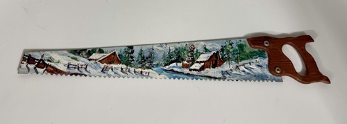 Hand Painted Vintage Saw:  Snow/Farm Scene 10” OOAK Rare