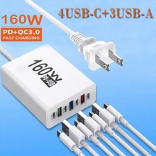 160W 7-Port USB C Fast Wall Charger Block Charging Station for Multiple Devices