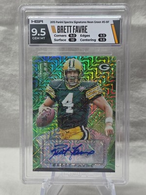 2015 Panini Spectra Signatures Neon Green Brett Favre AUTO #S-BF HGA 9.5 JSY 4/5