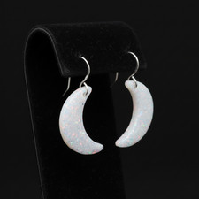 White Opal Crescent Moon Dangle Earrings: Native American Jewelry Gifts