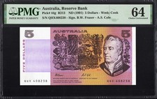 Australia 5 FIVE Dollars P44g R213 1991 Fraser Cole PMG64 Choice UNC Currency