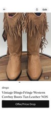 Vintage NOS Dingo Leather Cowboy Boots Size 6.5 Fringe Tan Western Women Hippie
