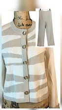 Harold Grant Collection Womens Knit Cardigan & Pants Beige/White Medium