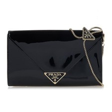 PRADA Patent Leather Mini Clutch Bag Black
