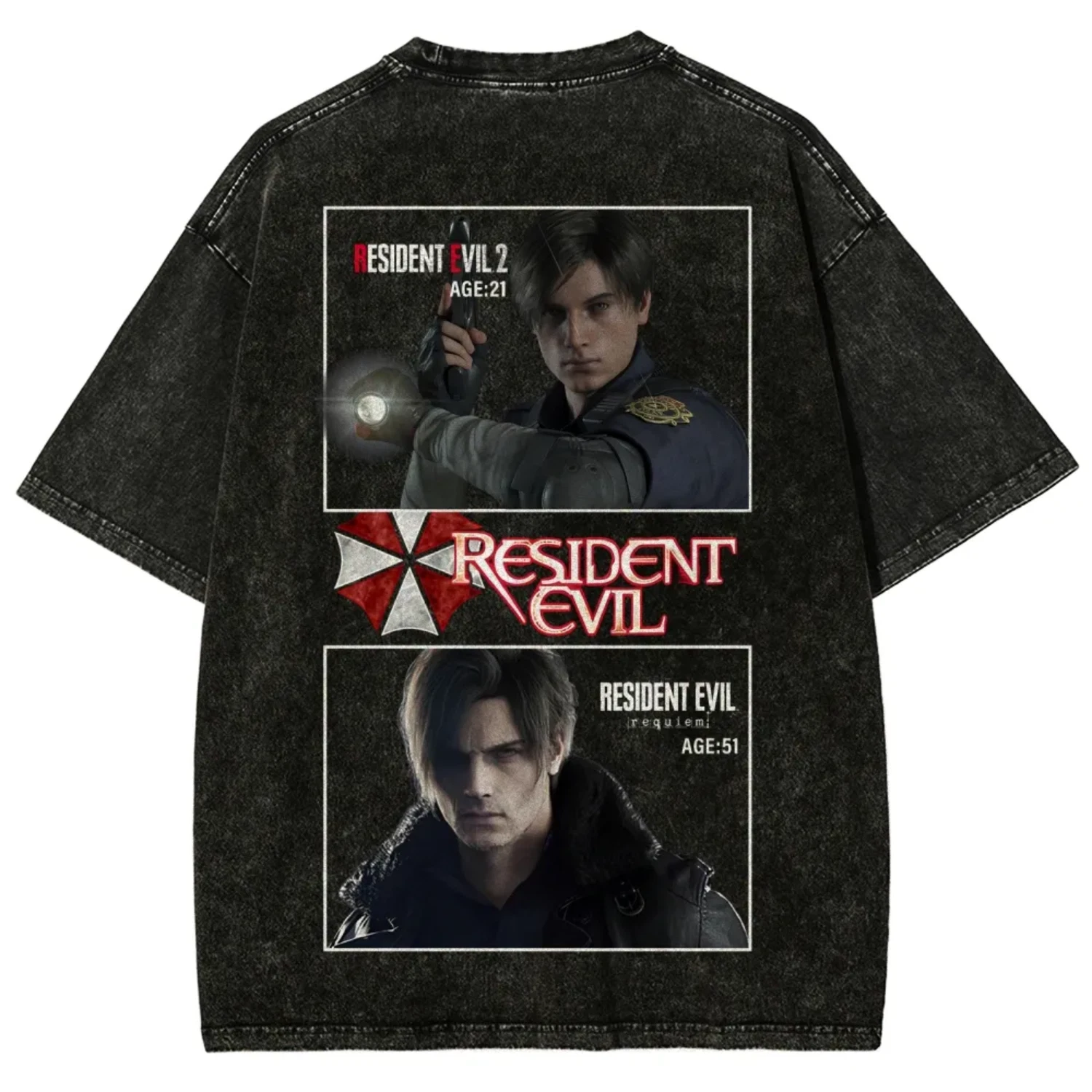 Leon Kennedy Resident Evil Shirt Black Vintage Wash Oversized Gaming Tee Unisex