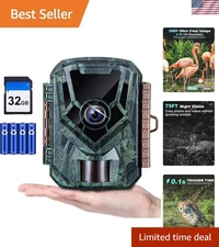 36MP Trail Camera with 2.7K Video & Night Vision -  Waterproof, 130° Viewing