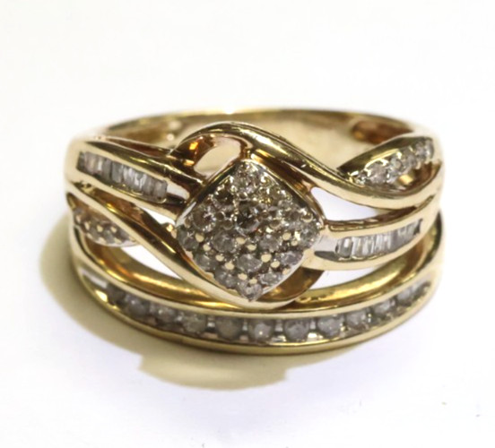 10k Yellow gold .31ct diamond CLUSTER engagement wedding band ring 4.8g soldered
