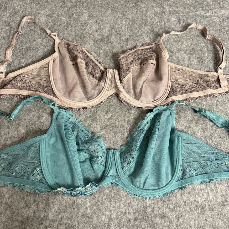 Lote de 2 sujetadores Wacoal 38D encaje floral transparente con aros azul rosa Foto 3 de 4