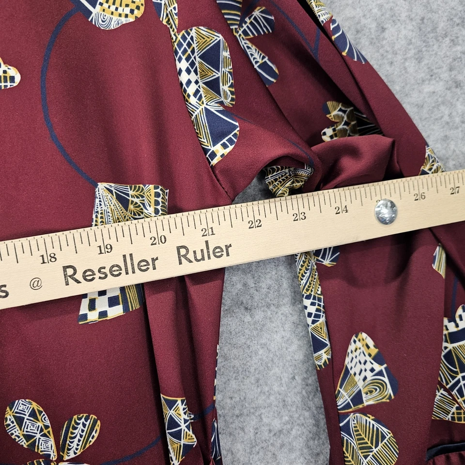 NATORI Robe Women M Burgundy Satin Kimono Fan Chinoiserie Lounge Gown Luxury - Image 4 of 4