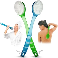2 Pack Back Scrubber Shower Brush with 14 inch Long Handle, Soft Bristles Full B