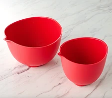 Prepology 2 Piece Silicone Mixing Bowls w Pour Spouts Red Kitchenware Set