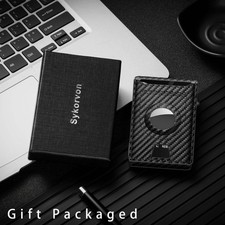 Men's Carbon Fiber RFID Wallet  Aluminum Pop-Up Card Slot  AirTag Holder  Min