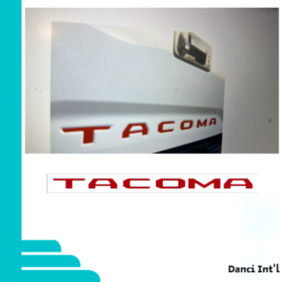 Red tailgate insert letter stickers made of vinyl for Toyota Tacoma