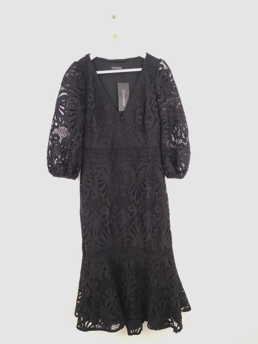 Sosandar Black Lace Flare Dress Sosandar Black White Contrast Trim