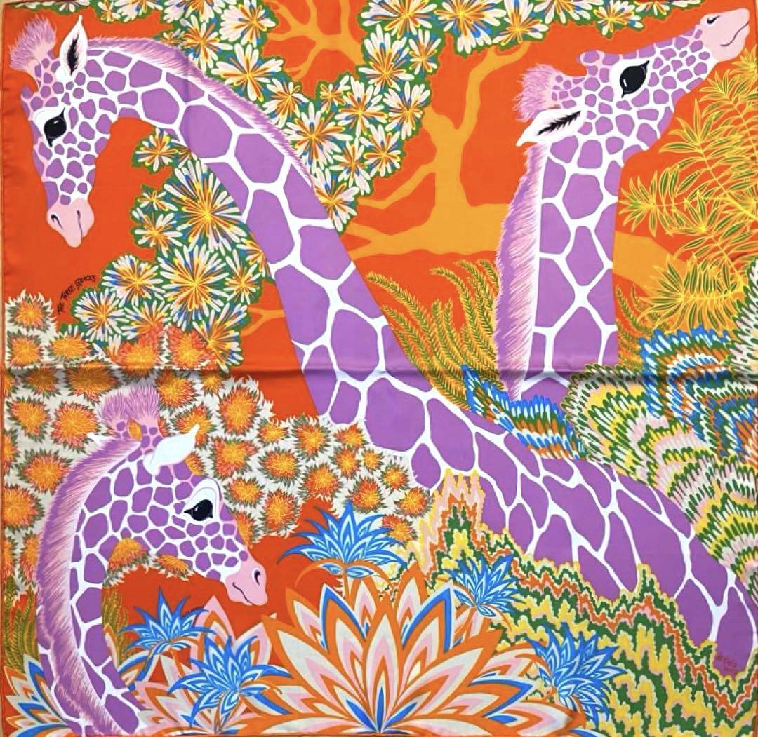 Hermes Scarf The Three Graces 90 cm silk orange pink Carre giraffe