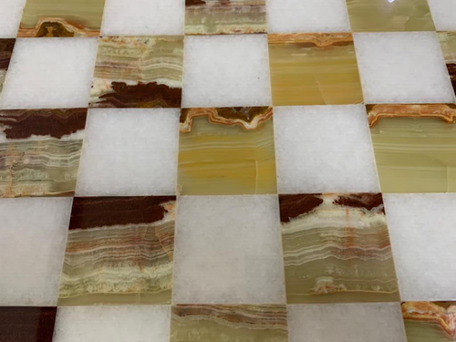 15"x15" Handmade Onyx Stone Chess Set White Marble Stunning Luxury Centerpiece - Picture 5 of 10