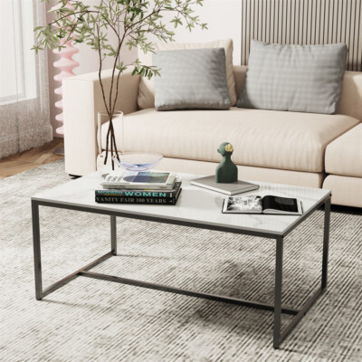 Heavy Duty Coffee Table Modern Living Room Sofa Center Table White Marble Top US