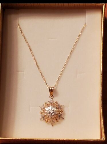 14k Two Toned Snowflake Diamond Accent Necklace